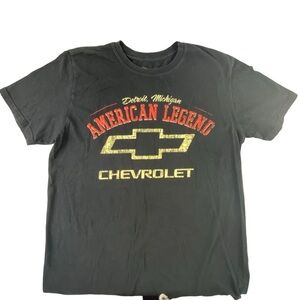 Chevrolet GM logo Detroit Michigan American Legend black red yellow tee sz med